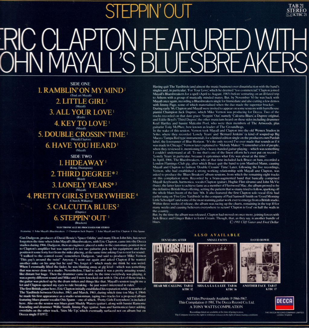 Eric Clapton Featured With John Mayall's Bluesbreakers - Steppin'n Out - Lp