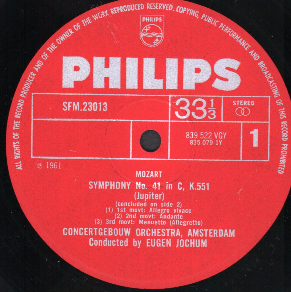 Eugen Jochum / Concertgebouw Orchestra, Amsterdam - Mozart - Symphony No 41 - "Jupiter" & 35 "Haffner" - Lp