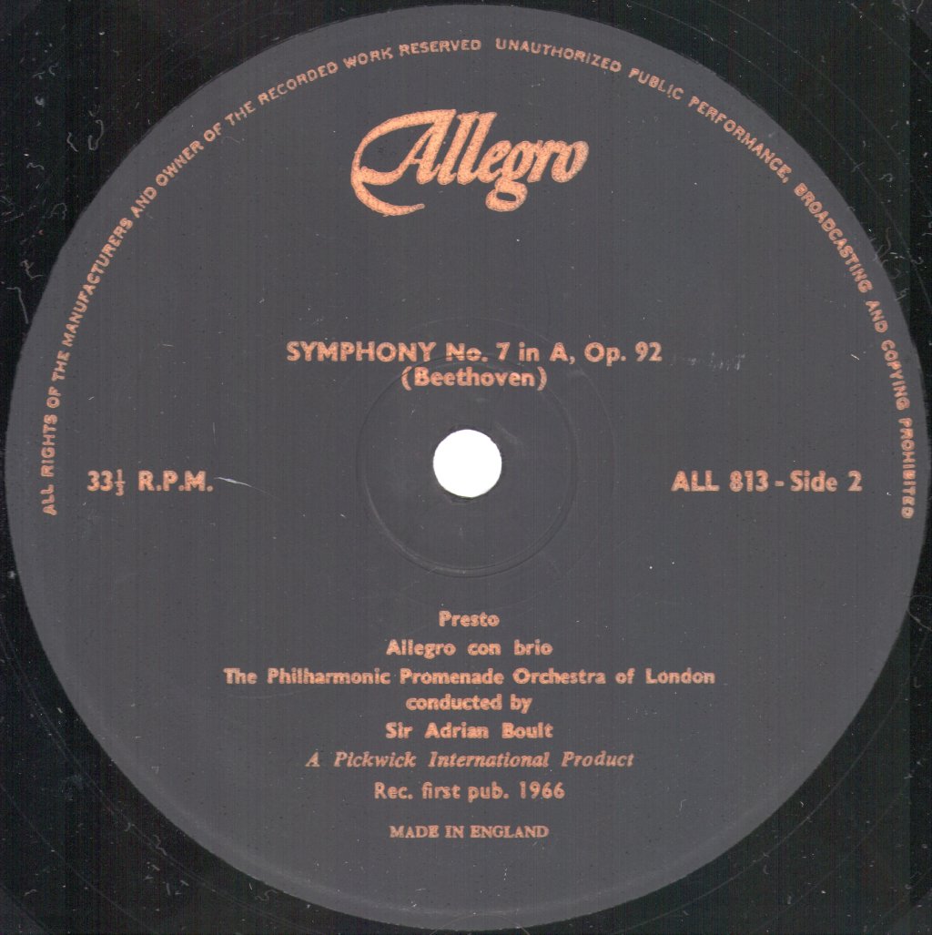 Sir Adrian Boult / Philharmonic Promenade Orchestra Of London - Beethoven Symphony No.7 in A - Lp