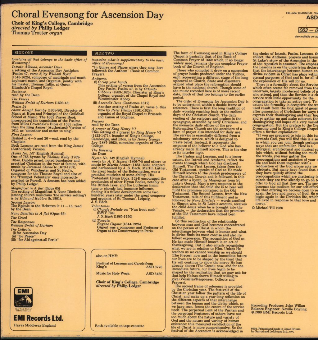King's College Choir - Choral Evensong For Ascension Day - Lp
