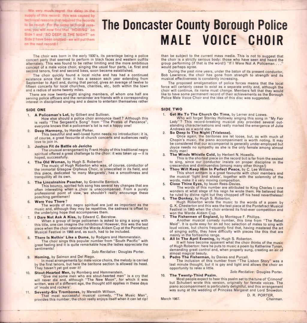 doncaster county borough police male voice choir - on the beat - Lp