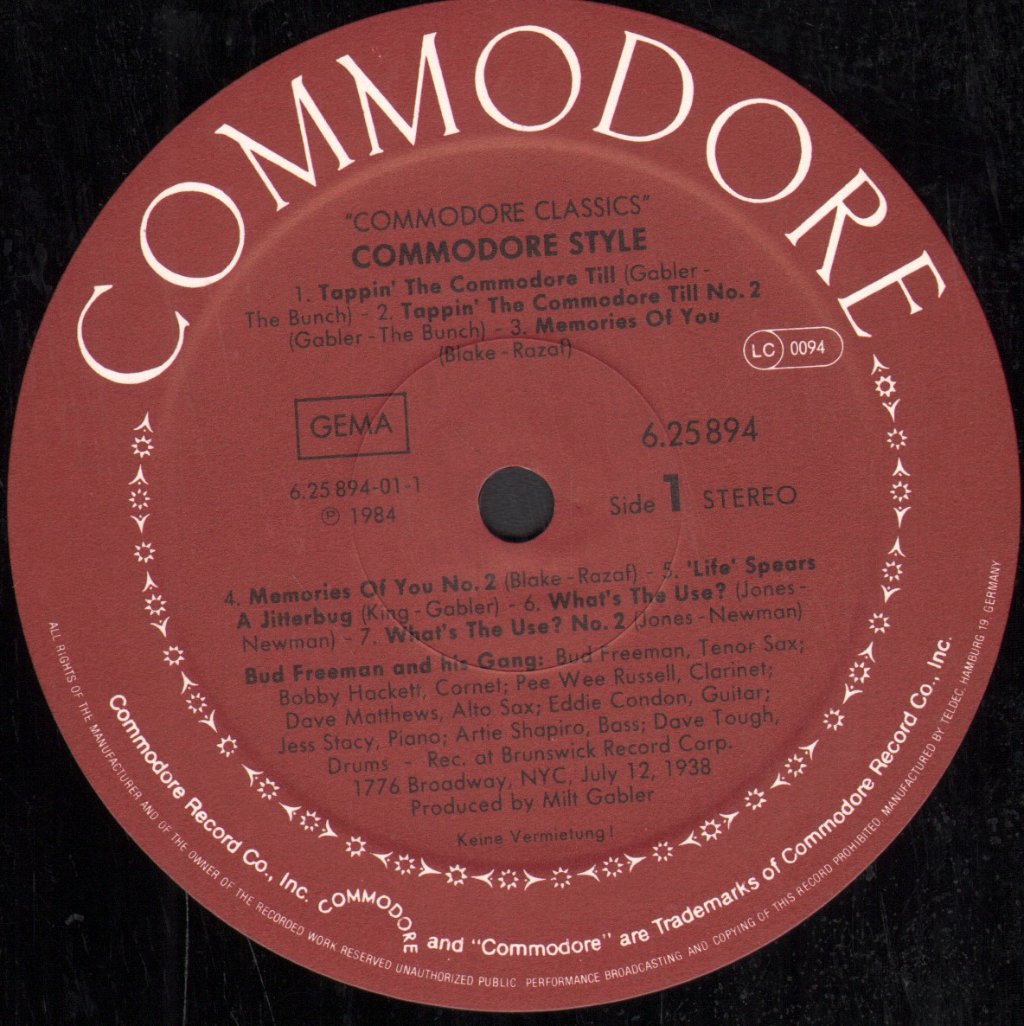 Bud Freeman/George Wettling and bands - Commodore Style - Lp