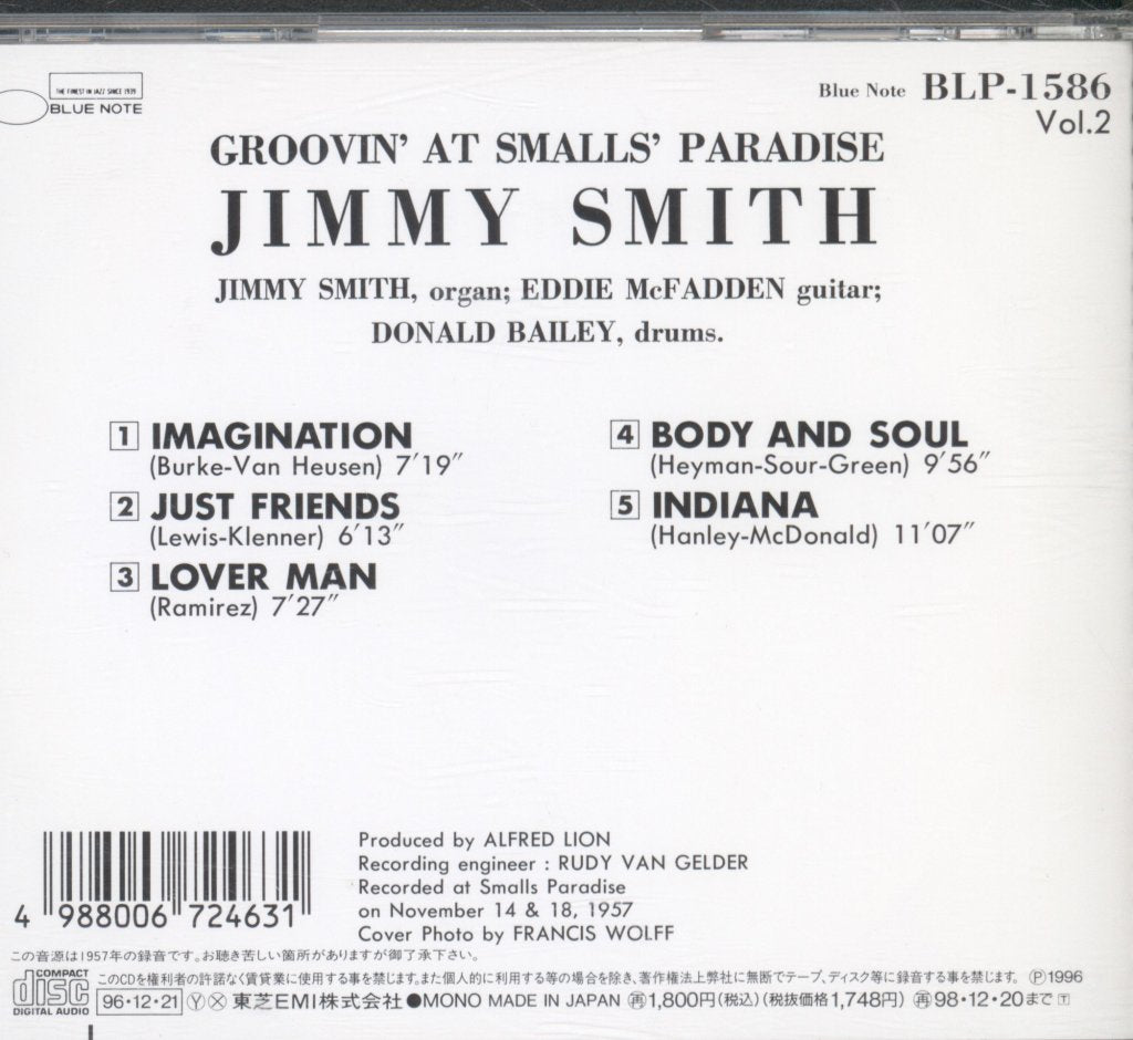 Jimmy Smith - Groovin' At Smalls' Paradise (Volume 2) - Cd