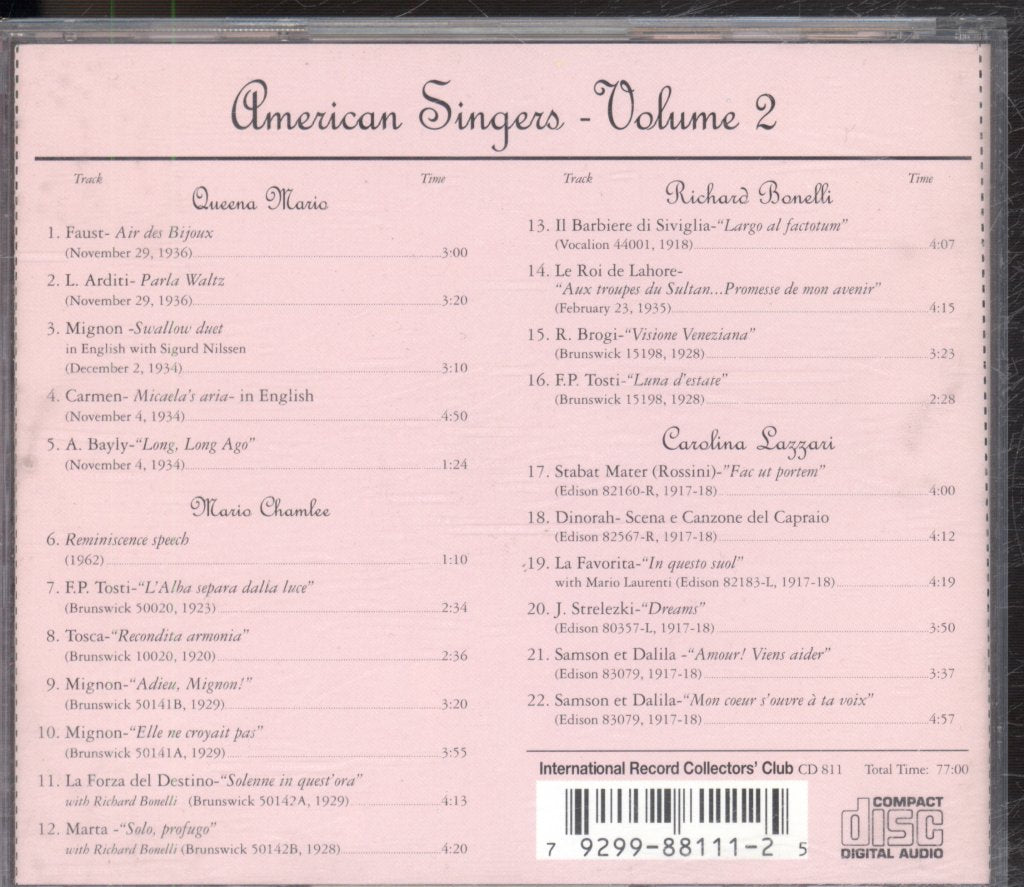 Various Artists - American Singers Volume 2 - Cd