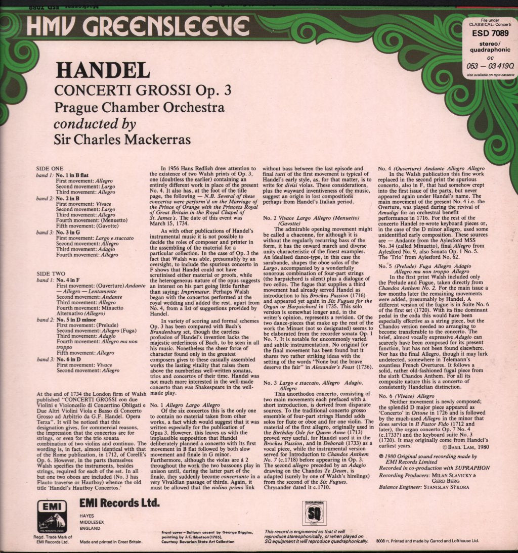 Sir Charles Mackerras / Prague Chamber Orchestra - Concerti Grossi Op.3 - Lp