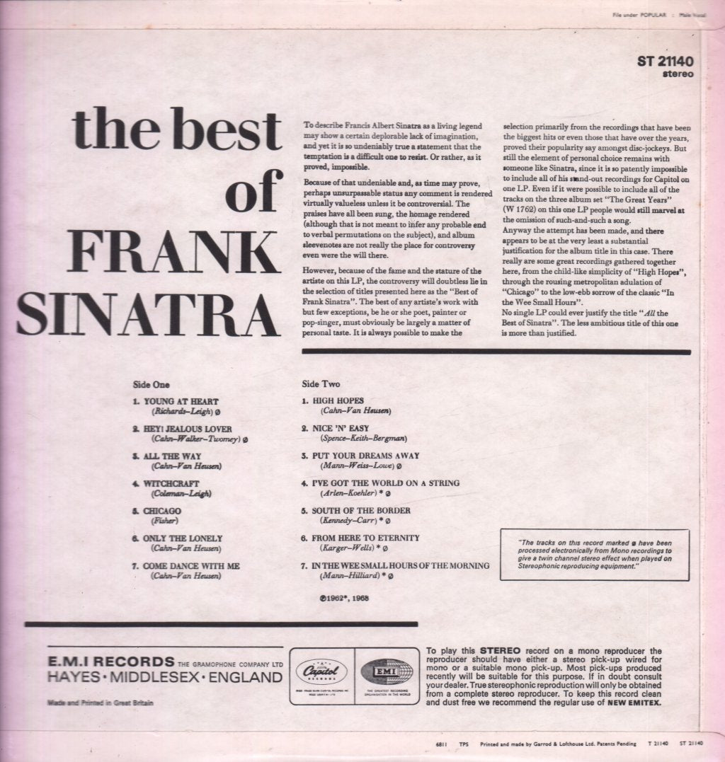 Frank Sinatra - Best Of Frank Sinatra - Lp