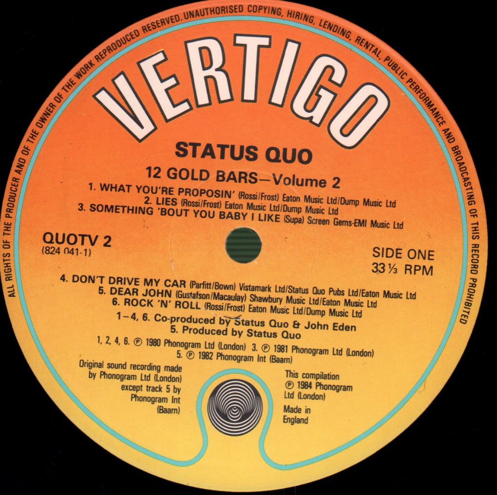 Status Quo - 12 Gold Bars Volume 1+1 - Double Lp