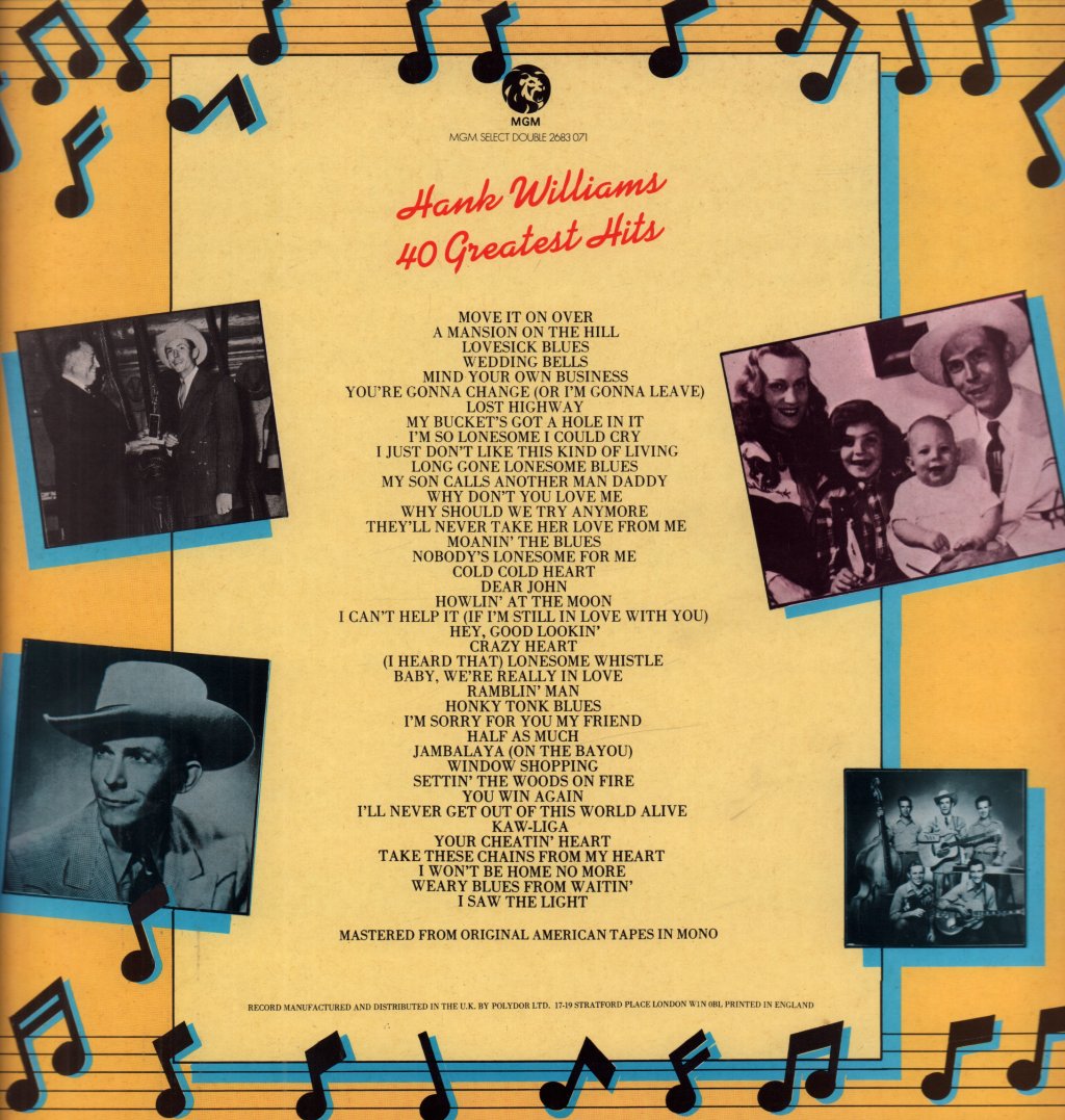 Hank Williams - 40 Greatest Hits - Double Lp