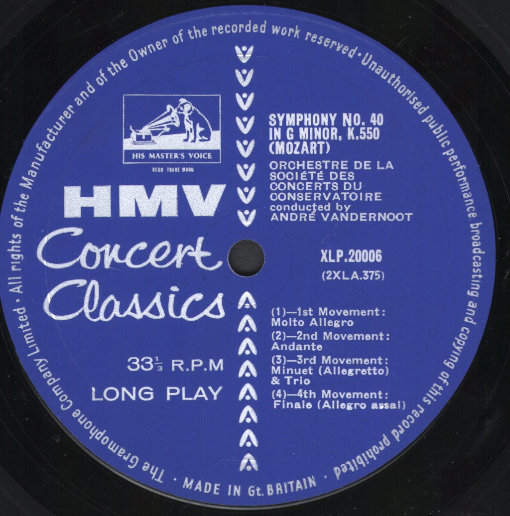 Andre Vandernoot / Paris Conservatoire Orchestra - Mozart - Symphony No. 40 In G Minor K550 / Symphony No. 41 In C Major K551 'Jupiter' - Lp