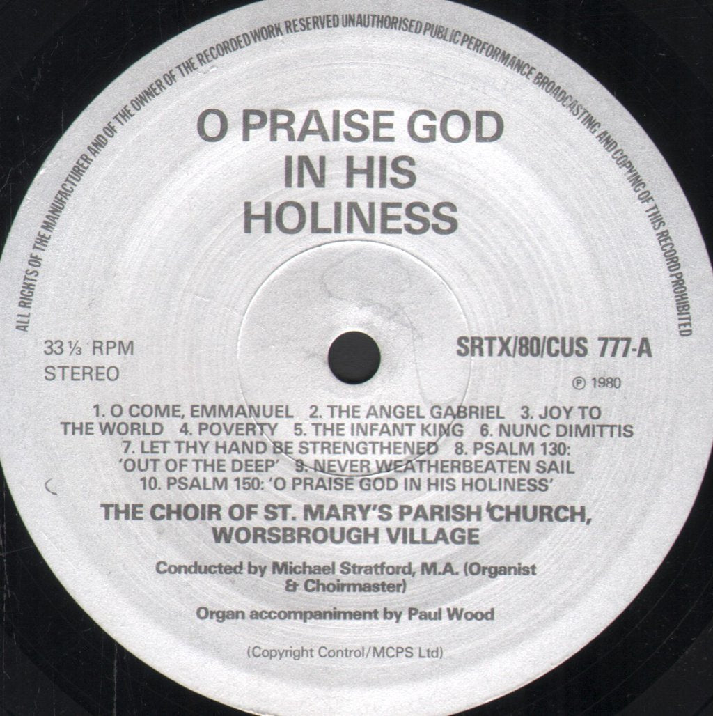 Choir of St. Mary's Parish Church, Worsbrough Village - O Praise God In His Holiness - Lp