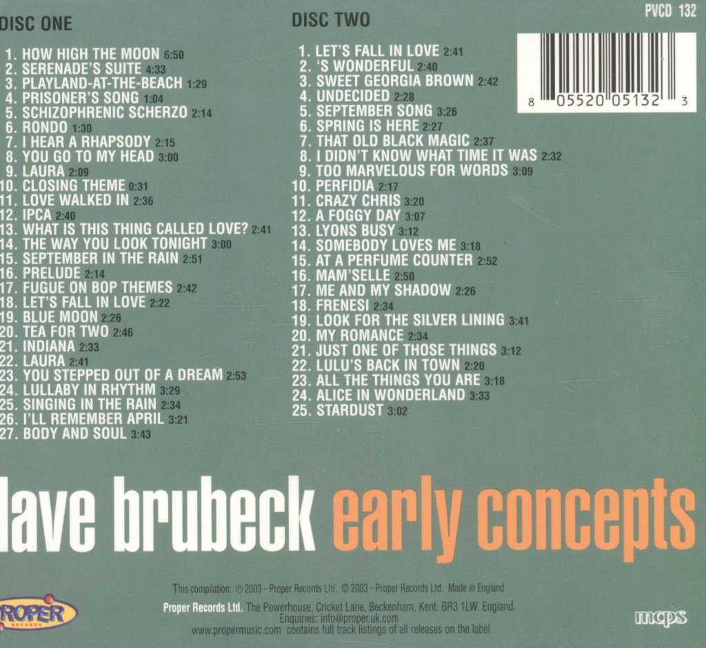 Dave Brubeck - Early Concepts - Double Cd