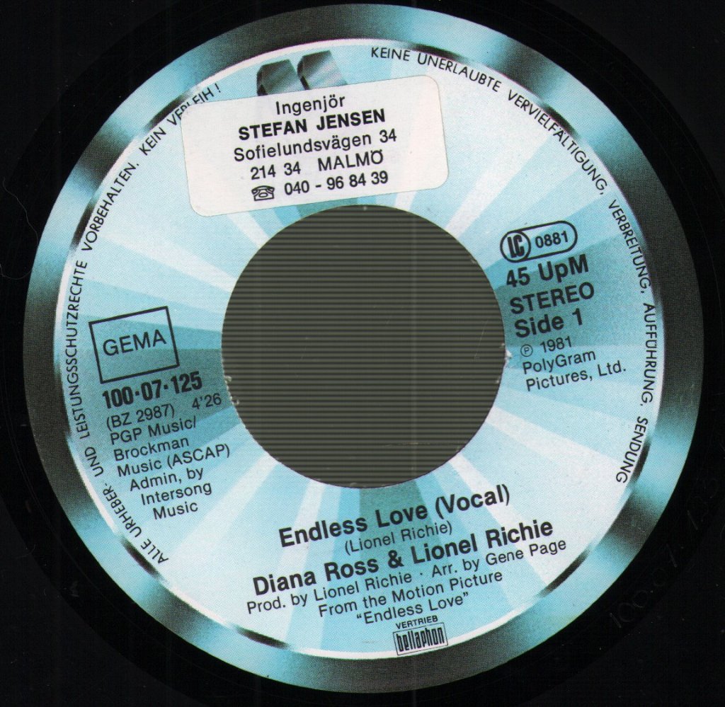 Diana Ross And Lionel Richie - Endless Love - 7 Inch