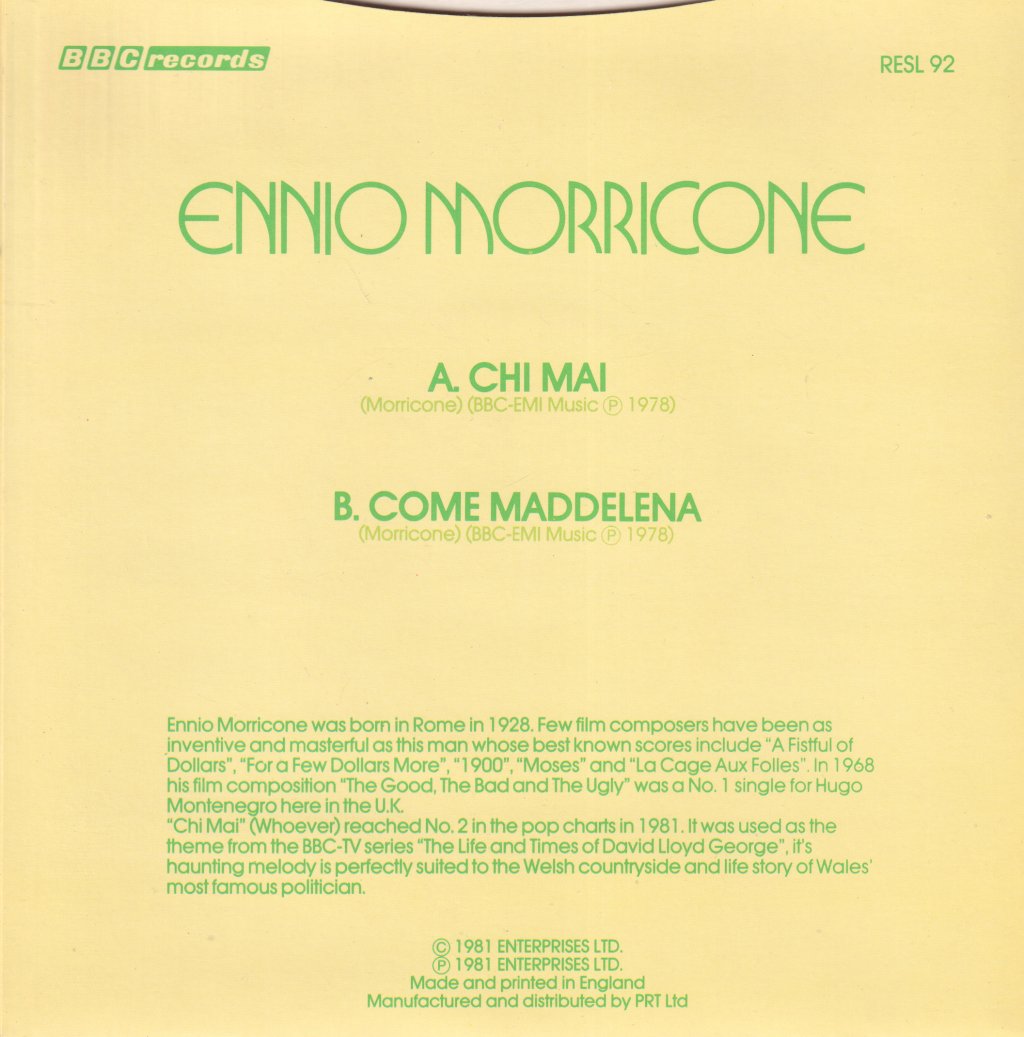 Ennio Morricone - Chi Mai - 7 Inch