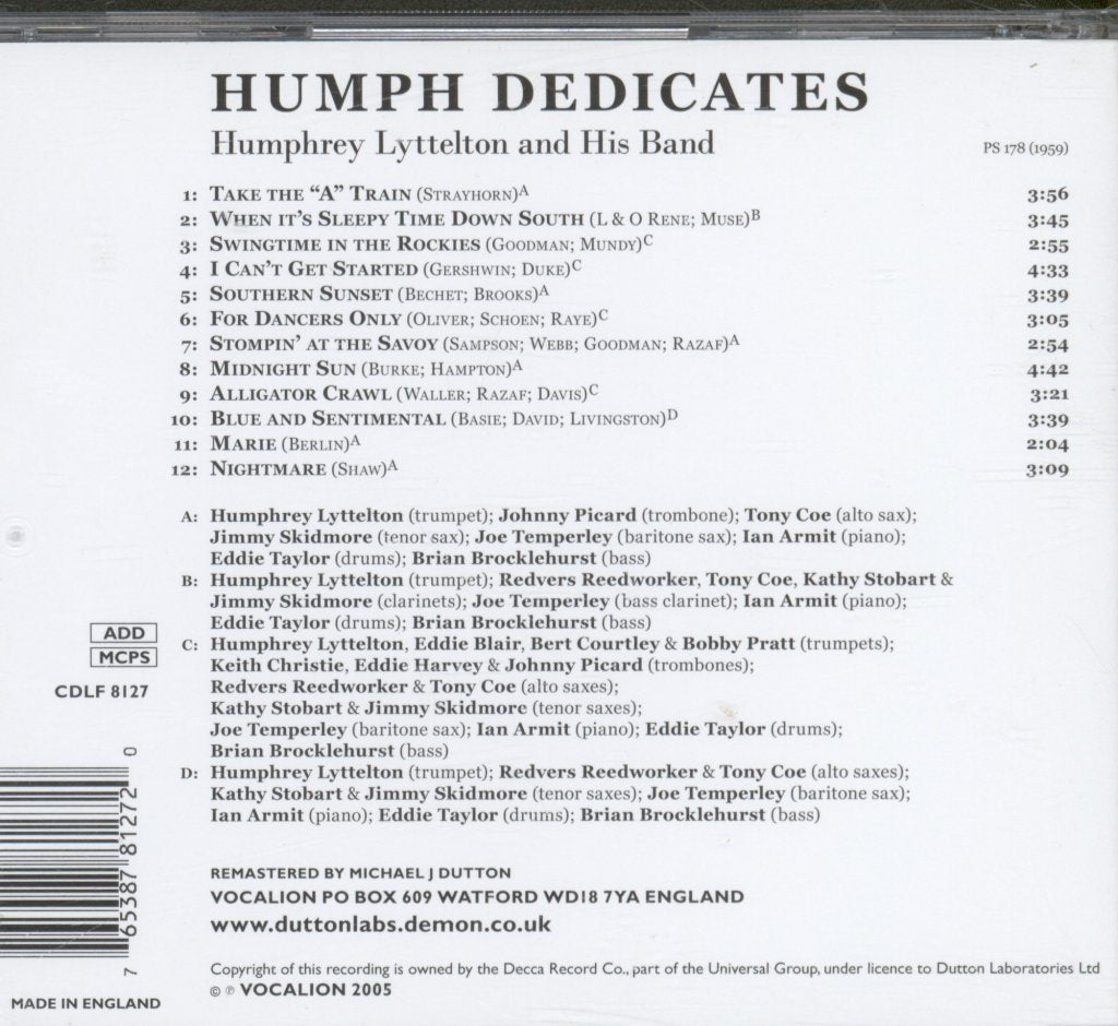 Humphrey Lyttelton And His Band - Humph Dedicates - Cd