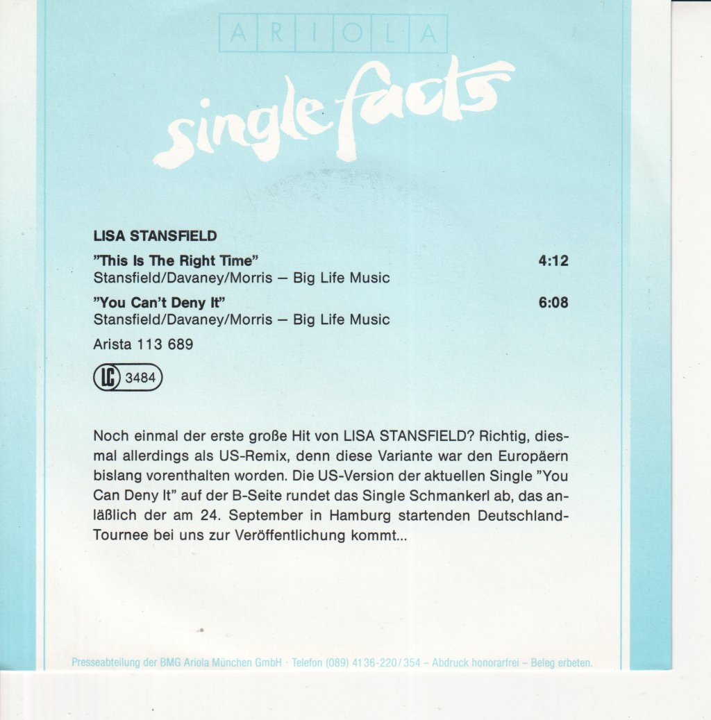 Lisa Stansfield - This Is The Right Time - 7 Inch