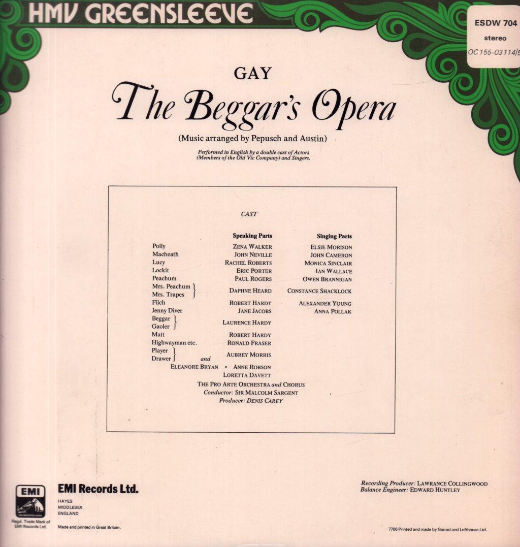 John Gay - Beggar's Opera - Double Lp