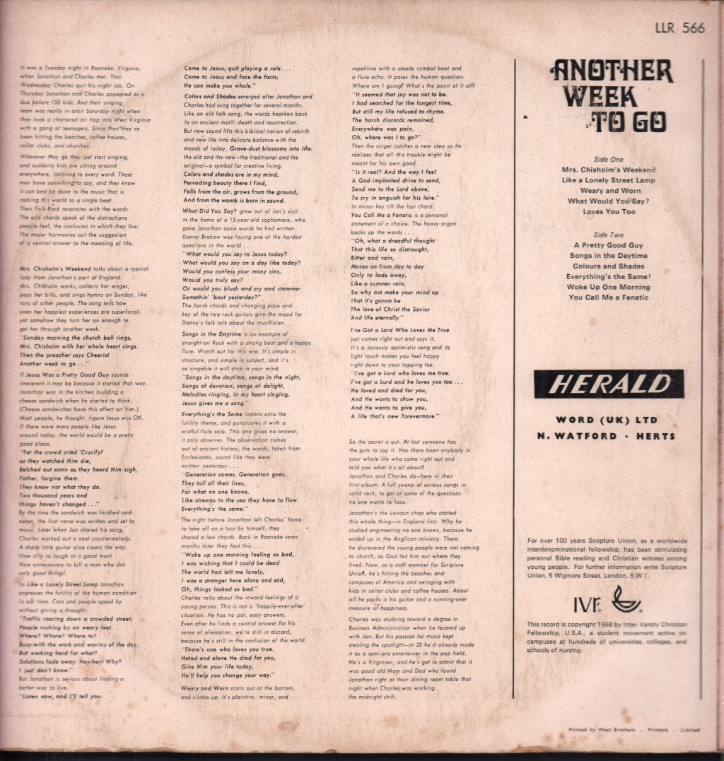 Jonathan And Charles - Another Week To Go - Lp