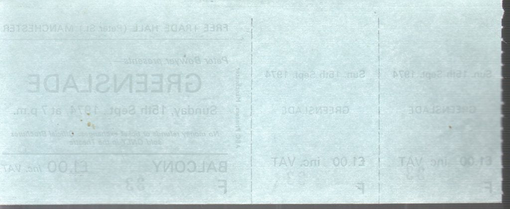 Greenslade - Free Trade Hall Manchester 15Th Sept 1974 - Ticket
