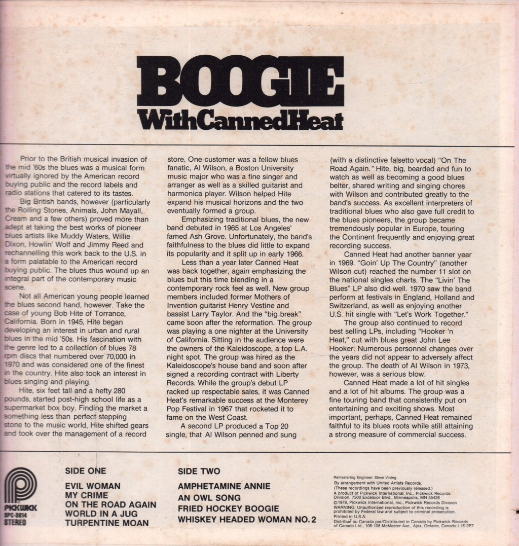 Canned Heat - Boogie With - Lp