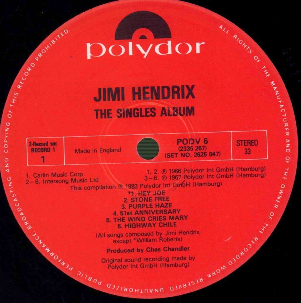 Jimi Hendrix - Singles Album - Double Lp