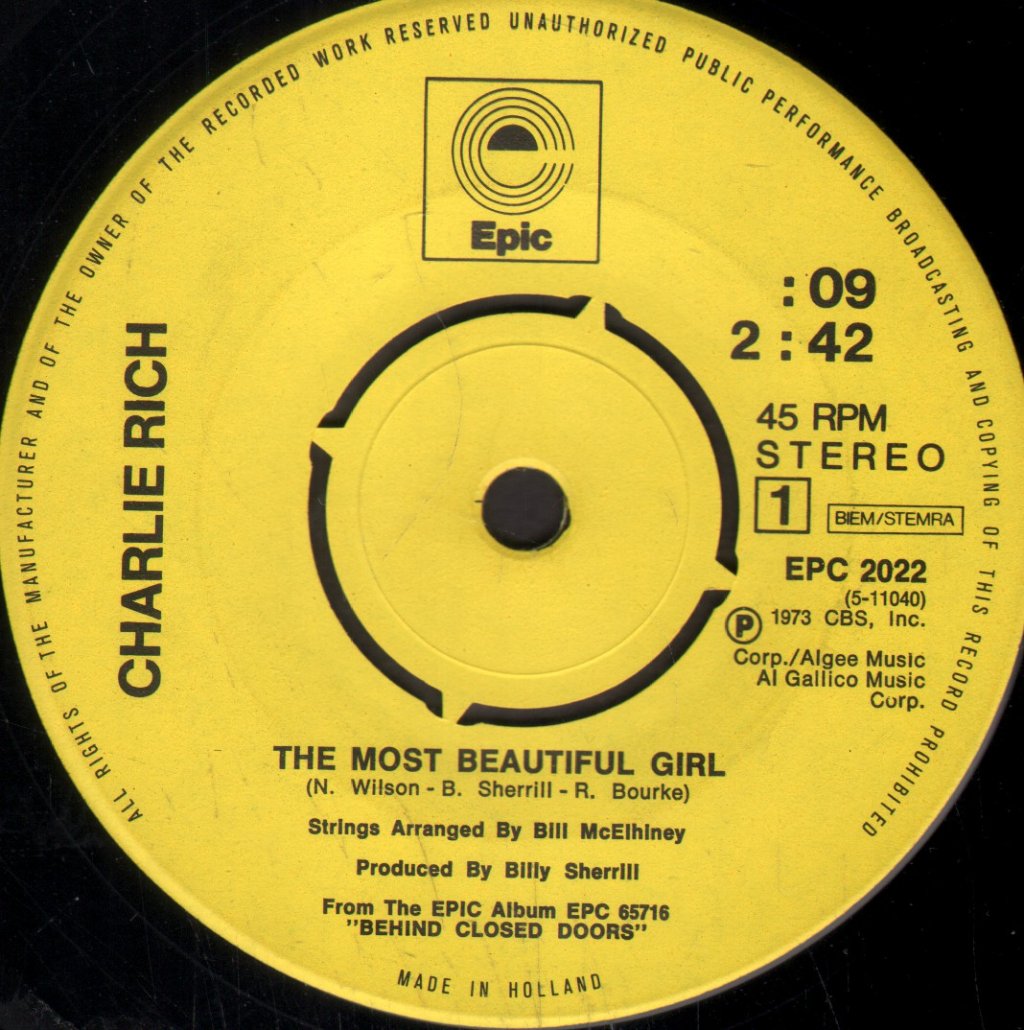 Charlie Rich - Most Beautiful Girl - 7 Inch