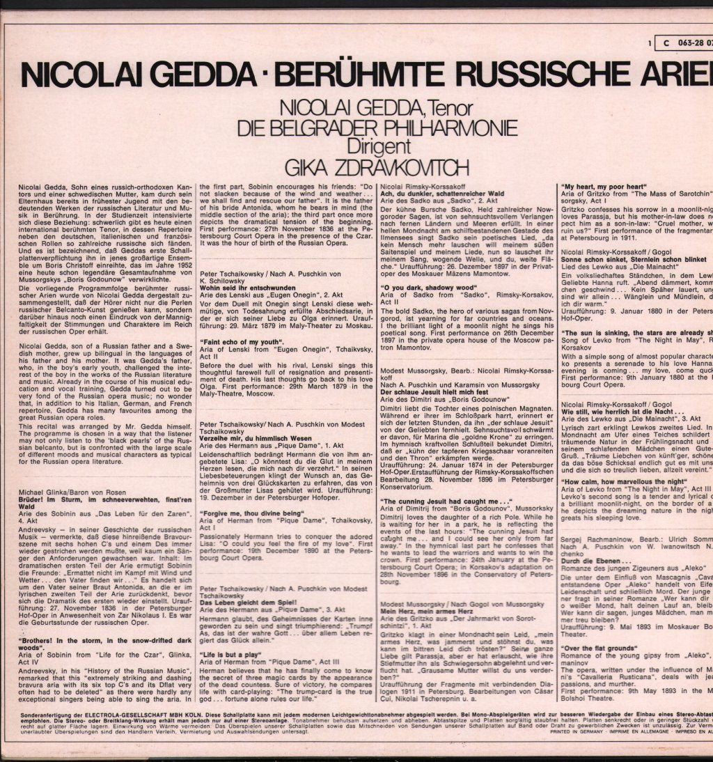 Nicolai Gedda - Berühmte Russische Arien - Lp