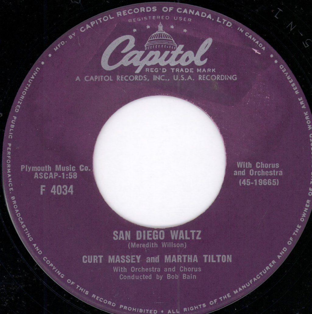 Curt Massey And Martha Tilton - San Diego Waltz / The California Story - 7 Inch