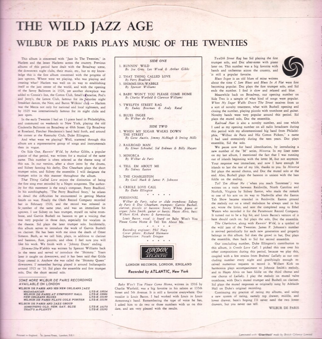 Wilbur De Paris - Wild Jazz Age - Wilbur De Paris Plays Music Of The 20's - Lp