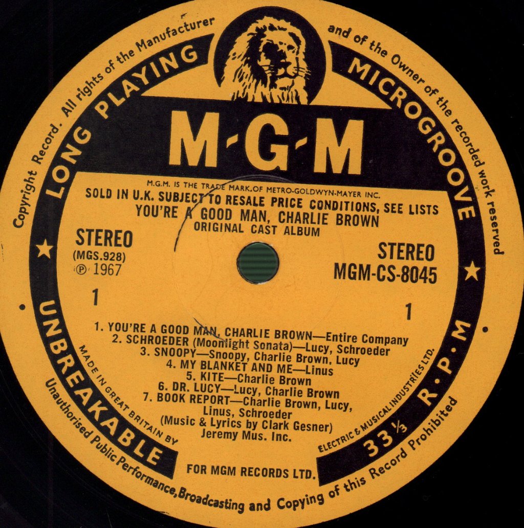 Various Artists - Original Cast Album Of "You're A Good Man Charlie Brown" - Lp