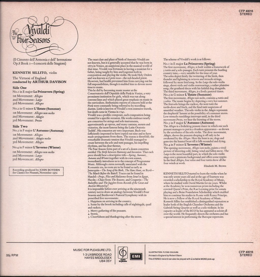Kenneth Sillito / Virtuosi Of England / Arthur Davison - Vivaldi - Four Seasons - Lp