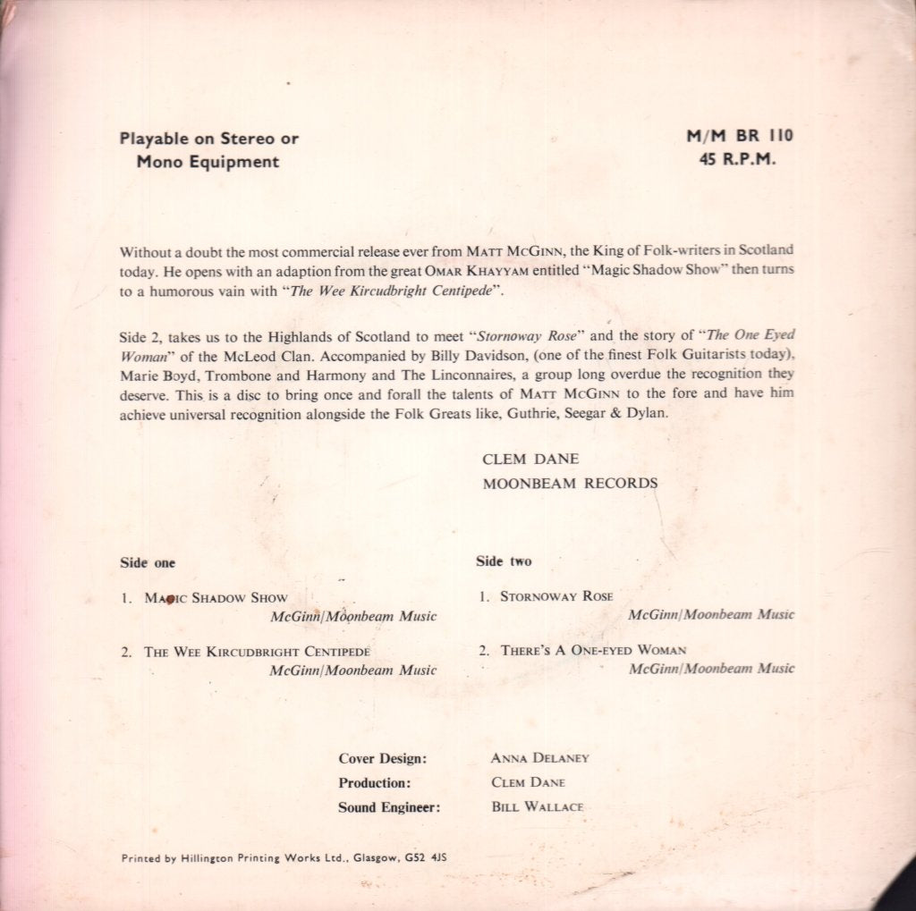 Matt Mcginn - Magic Shadow Show - 7 Inch