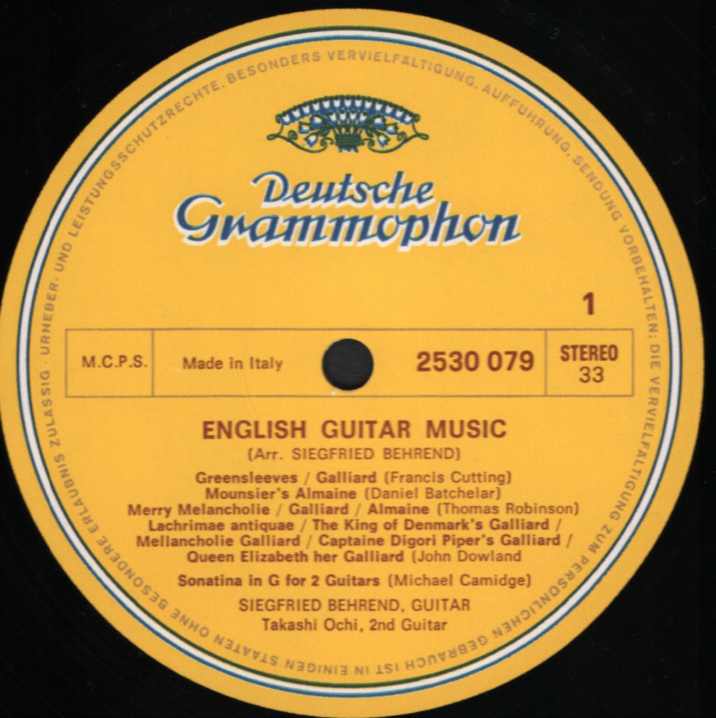 Siegfried Behrend - English Guitar Music - Lp
