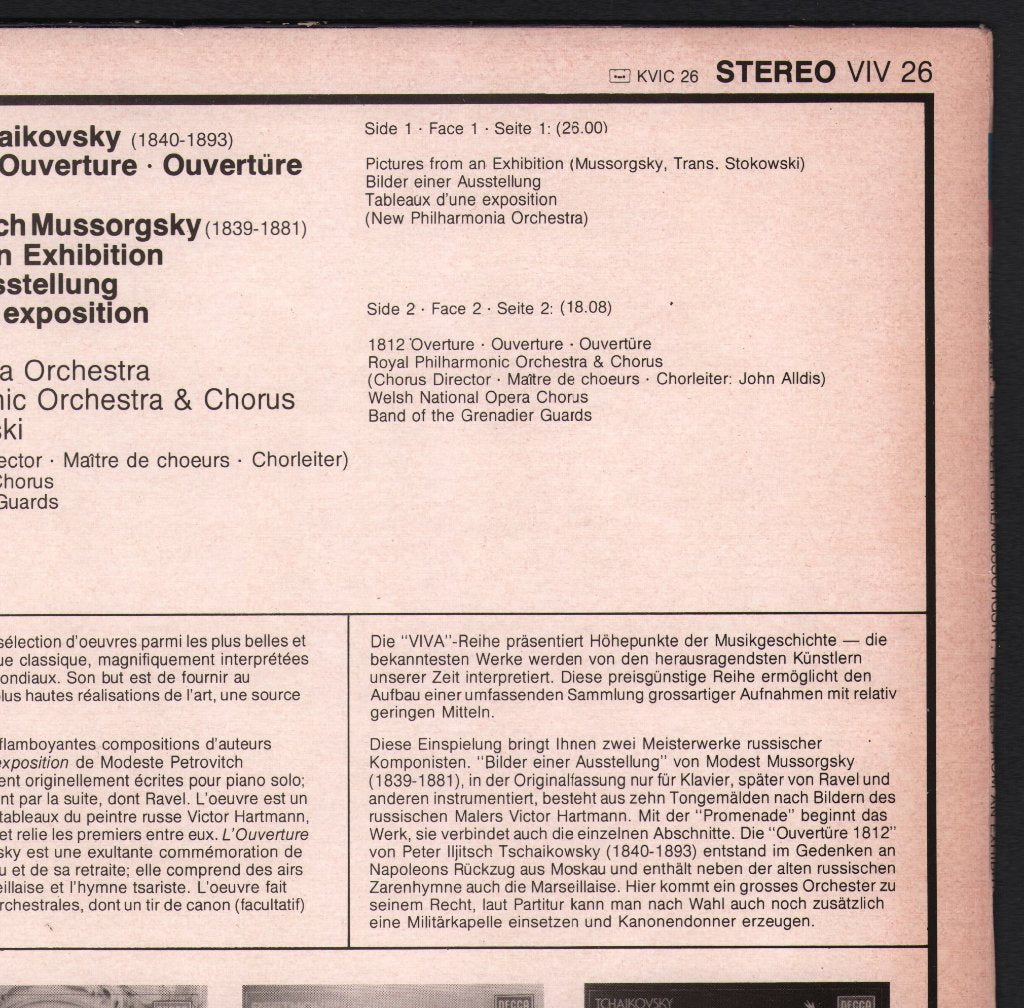 Leopold Stokowski / New Philharmonia / Royal Philharmonic - Tchaikovsky - 1812 / Mussorgsky - Pictures From An Exhibition - Lp
