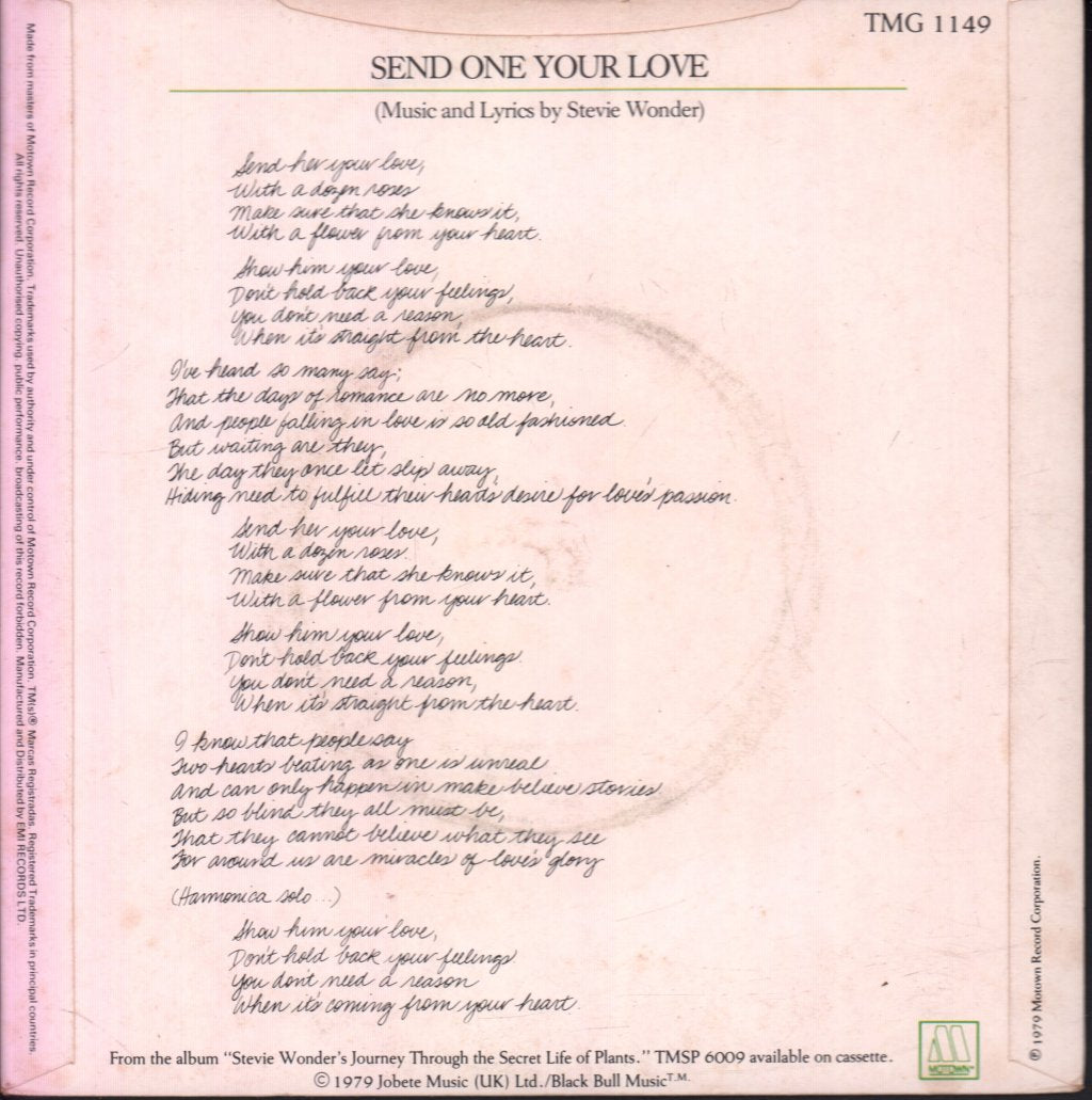 Stevie Wonder - Send One Your Love - 7 Inch
