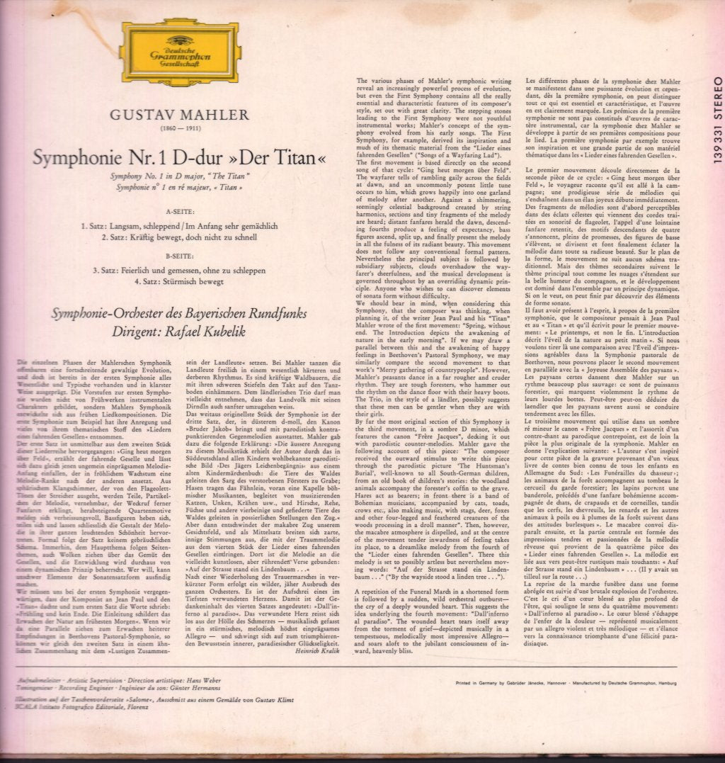 Rafael Kubelik / Symphonie-Orchester Des Bayerischen Rundfunks - Gustav Mahler Symphonie Nr.1 Der Titan - Lp