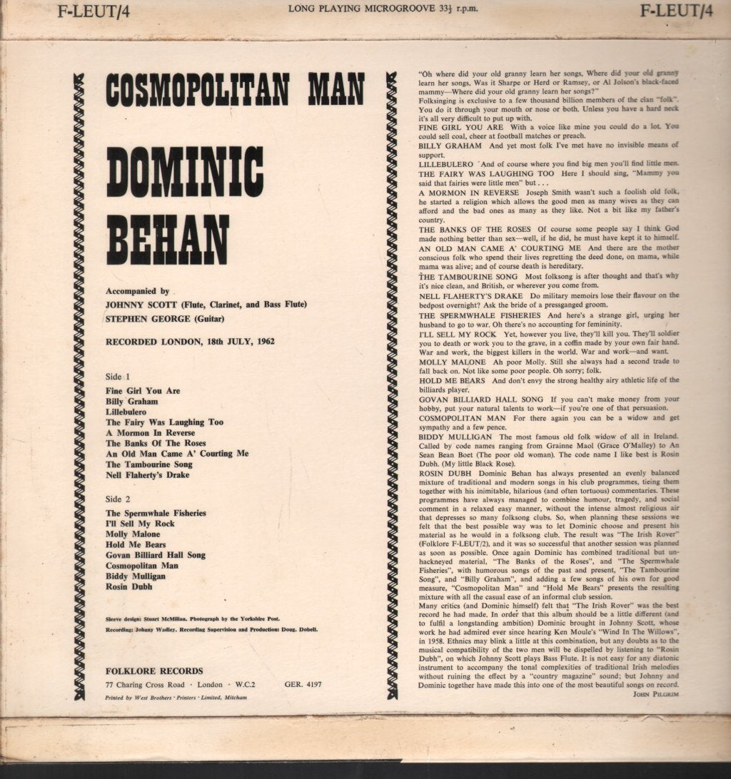 Dominic Behan - Cosmopolitan Man - Lp