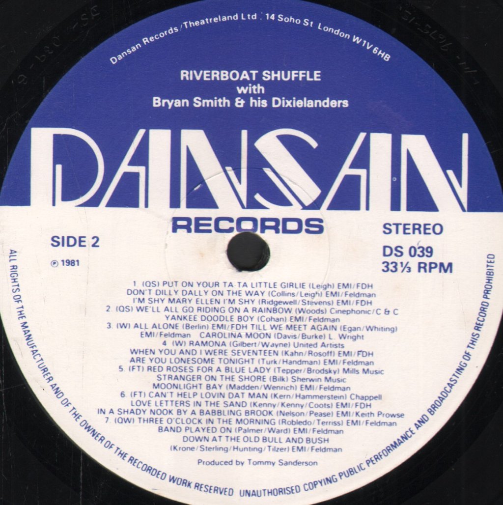 Bryan Smith And His Dixielanders - Riverboat Shuffle - Lp