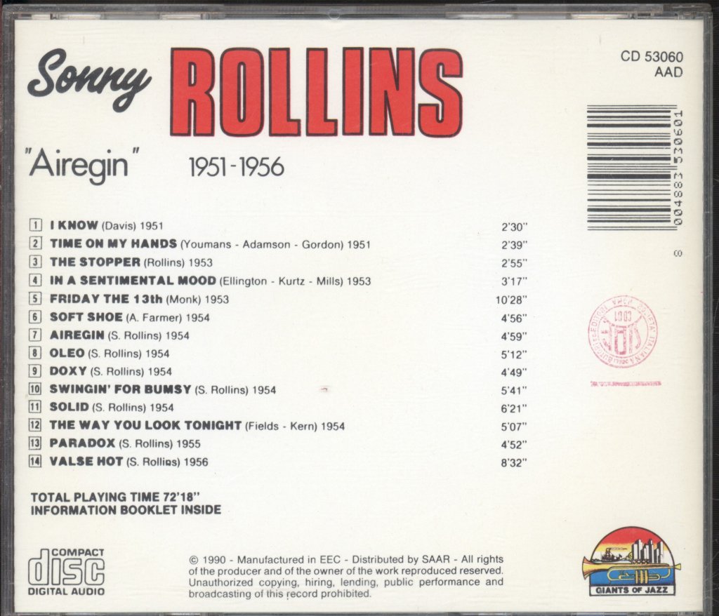 Sonny Rollins - Airegin 1951-1956 - Cd