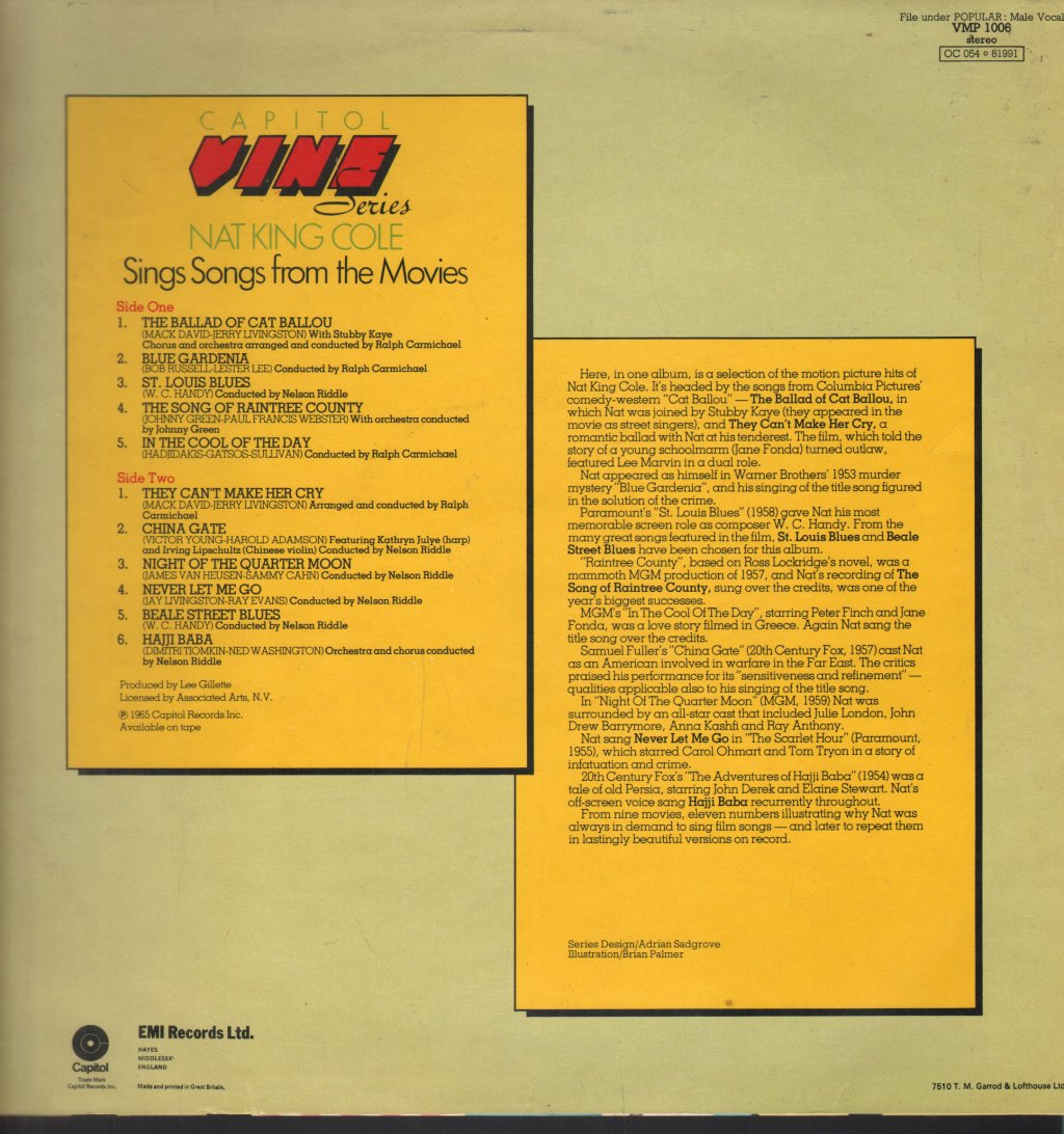 Nat King Cole - Sings Songs From The Movies - Lp