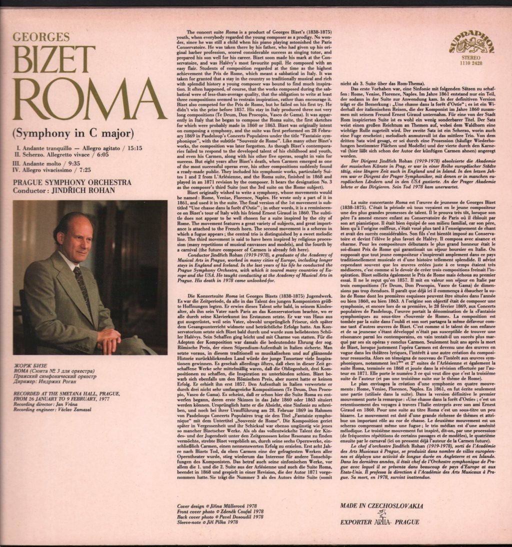 Prague Symphony Orchestra / Jindrich Rohan - Bizet - Roma - Lp