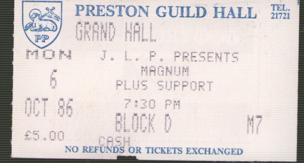 Magnum (Metal Group) - Preston Guild Hall 6Th October 1986 - Ticket