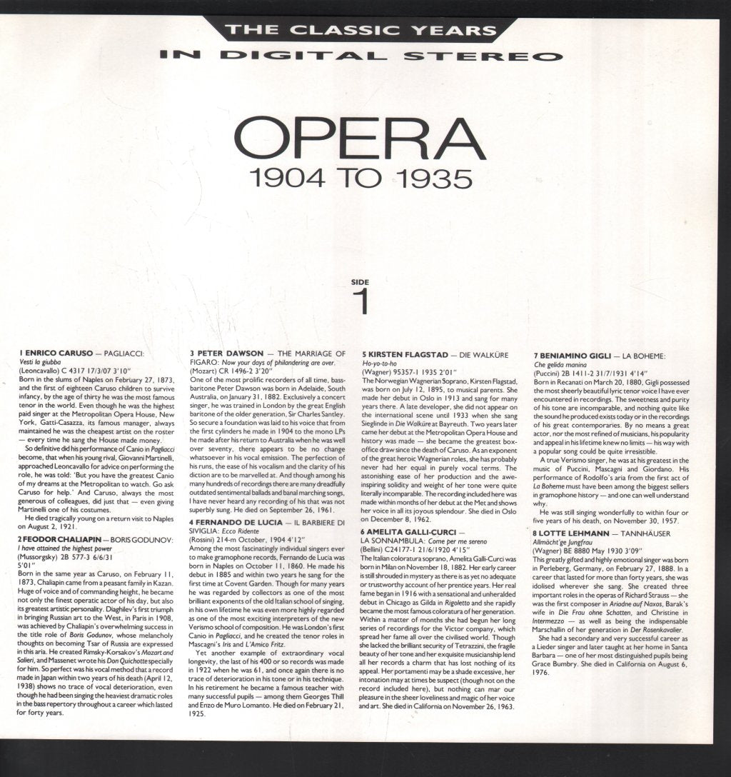 Various Artists - Opera 1904 to 1935 - Lp