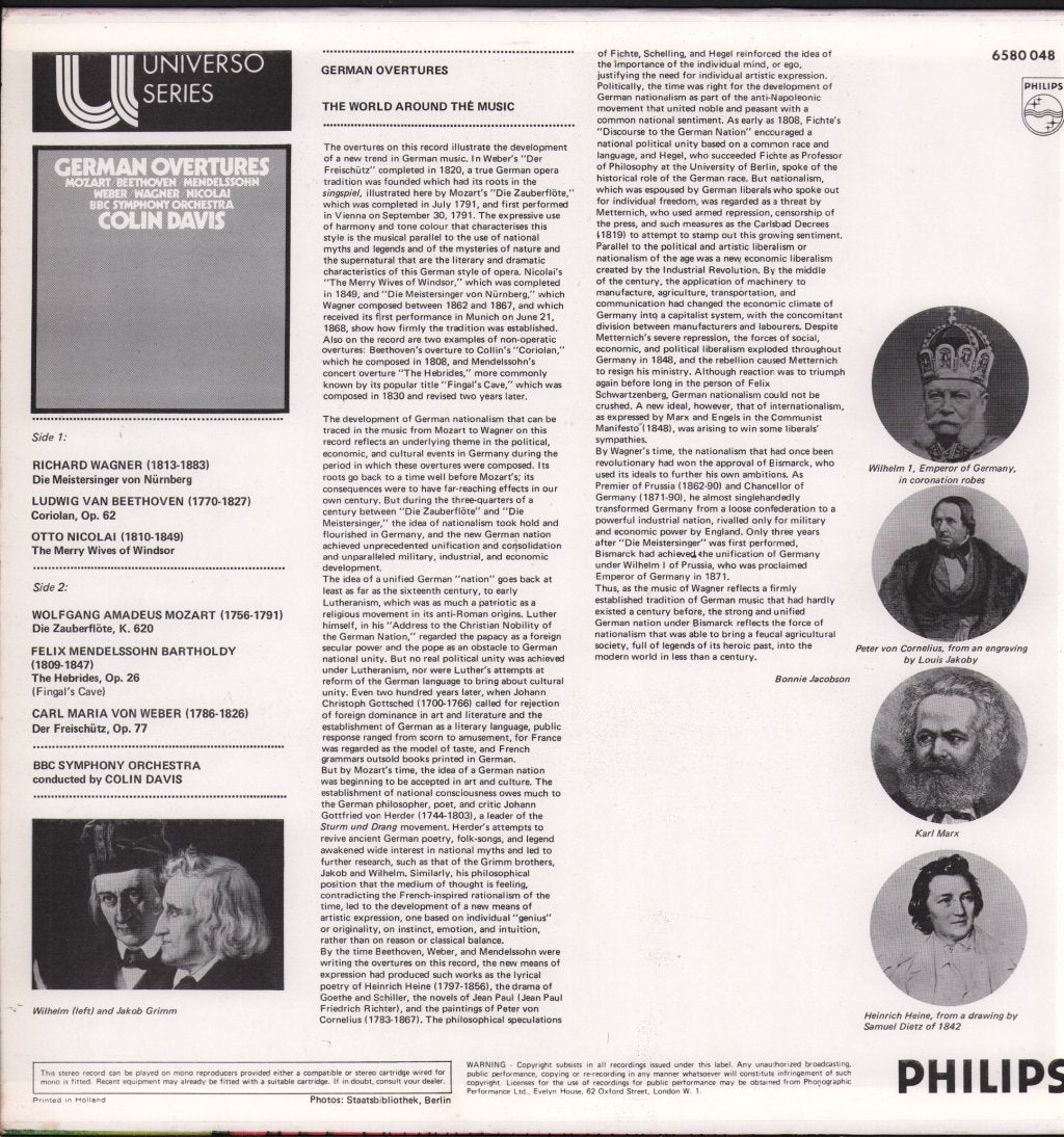 Colin Davis / BBC Symphony Orchestra - German Overtures - Mozart/ Beethoven / Mendelssohn / Weber / Wagner - Lp