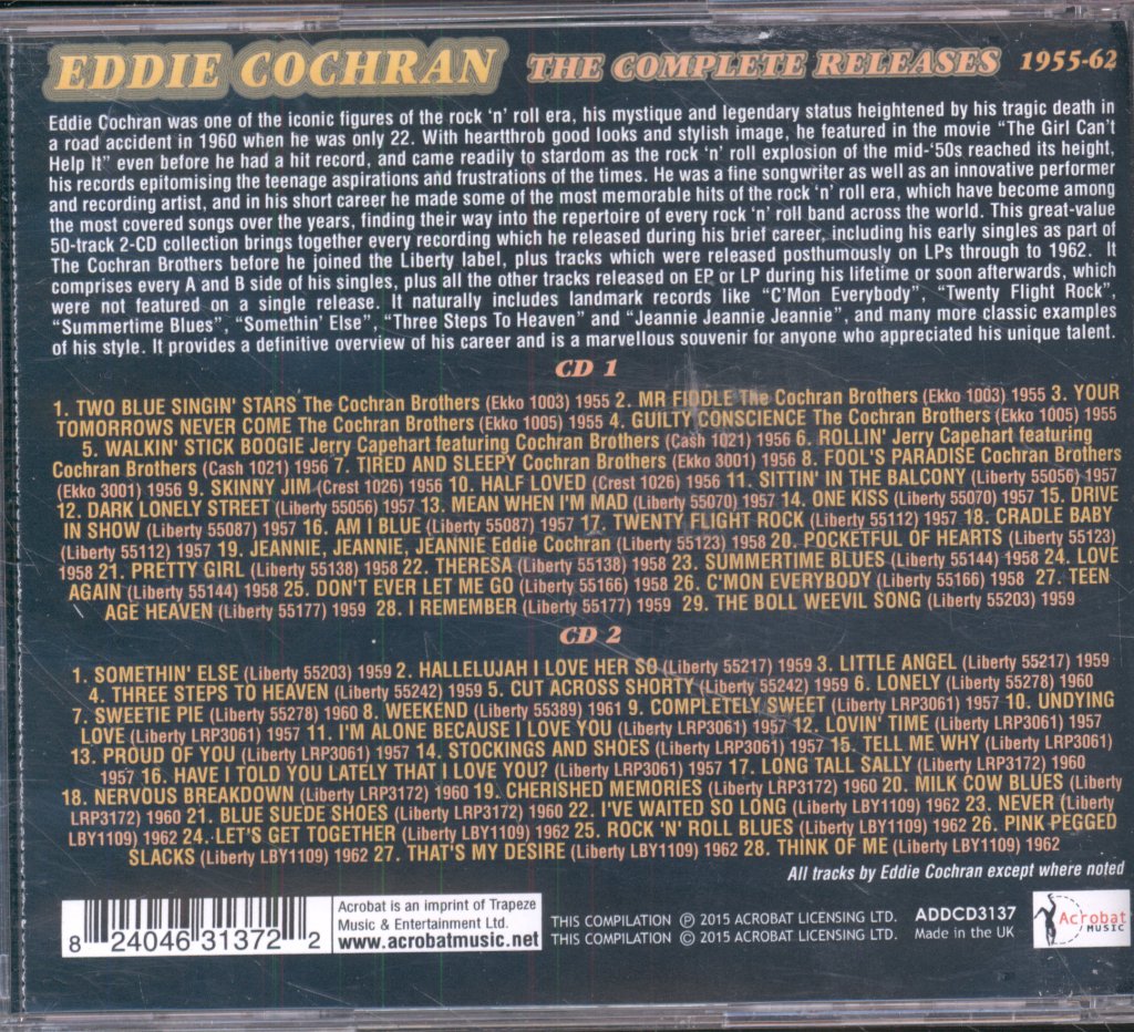 Eddie Cochran - Complete Releases (1955-1962) - Double Cd