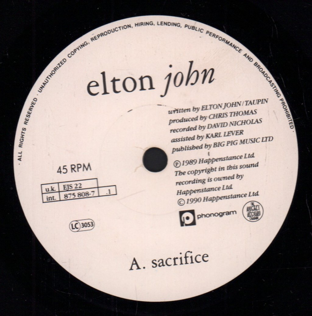 Elton John - Sacrifice / Healing Hands - 7 Inch