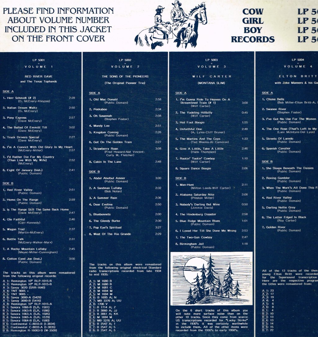Red River Dave - Days Of The Yodeling Cowboys Volume 1 - Lp