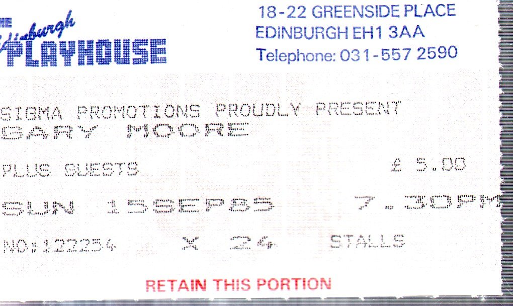 Gary Moore - Edinburgh Playhouse 15 September 1985 - Ticket