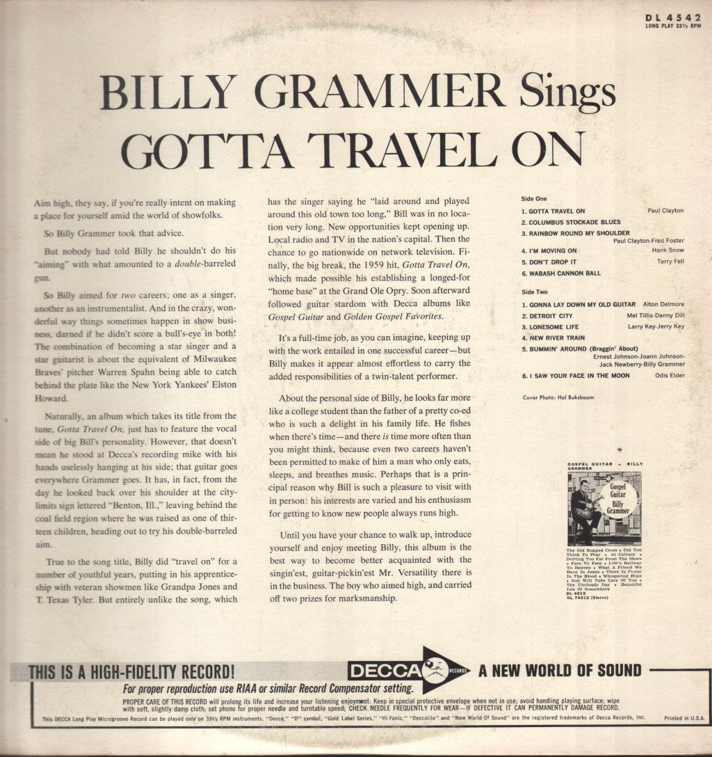 Billy Grammer - Billy Grammer Sings Gotta Travel On - Lp