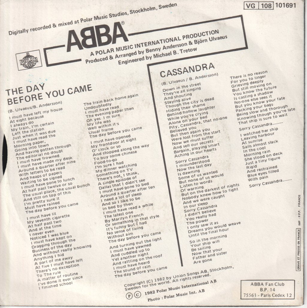 ABBA - Day Before You Came - 7 Inch