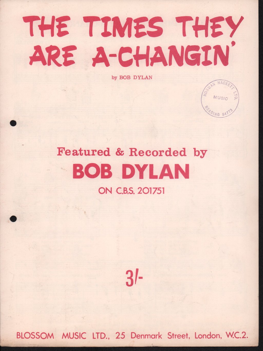 Bob Dylan - times they are a-changin' - Sheet Music